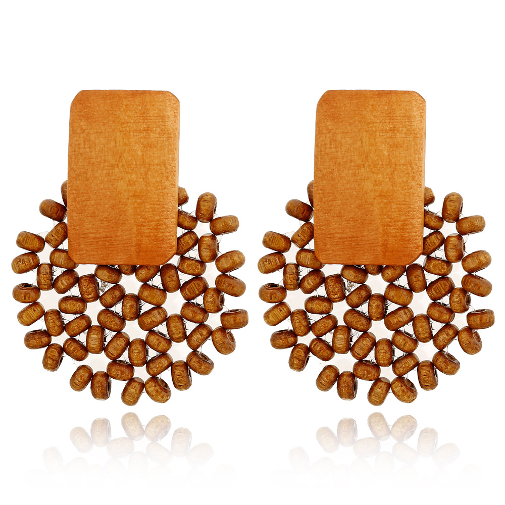 Wholesale Jewelry Rattan Woven Geometric Wood Earrings Nihaojewelry display picture 8