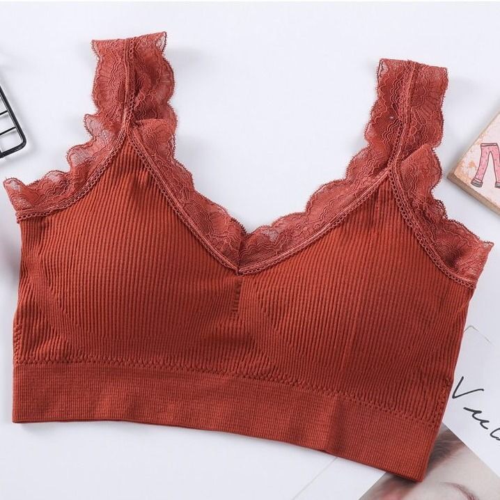 Encaje envuelto en el pecho sexy ropa interior mujeres con almohadilla en el pecho anti-exposición belleza tubo trasero superior sujetador inalámbrico camisola mujeres