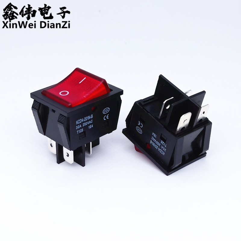 厂家直销 高品质船型开关30A大电流KCD4两档四脚带灯两档六脚带灯