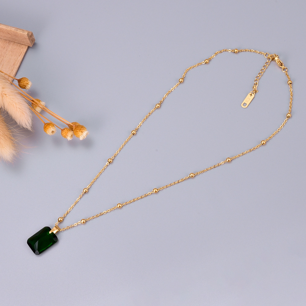 Wholesale Jewelry Emerald Big Zircon Square Pendant Fashion Necklace Nihaojewelry display picture 3