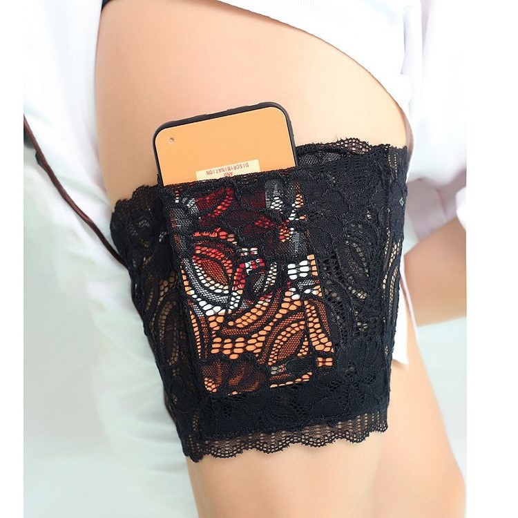 欧美热销蕾丝袜套防滑大腿手机袋 女士吊袜带的口袋 厂家直销|ms