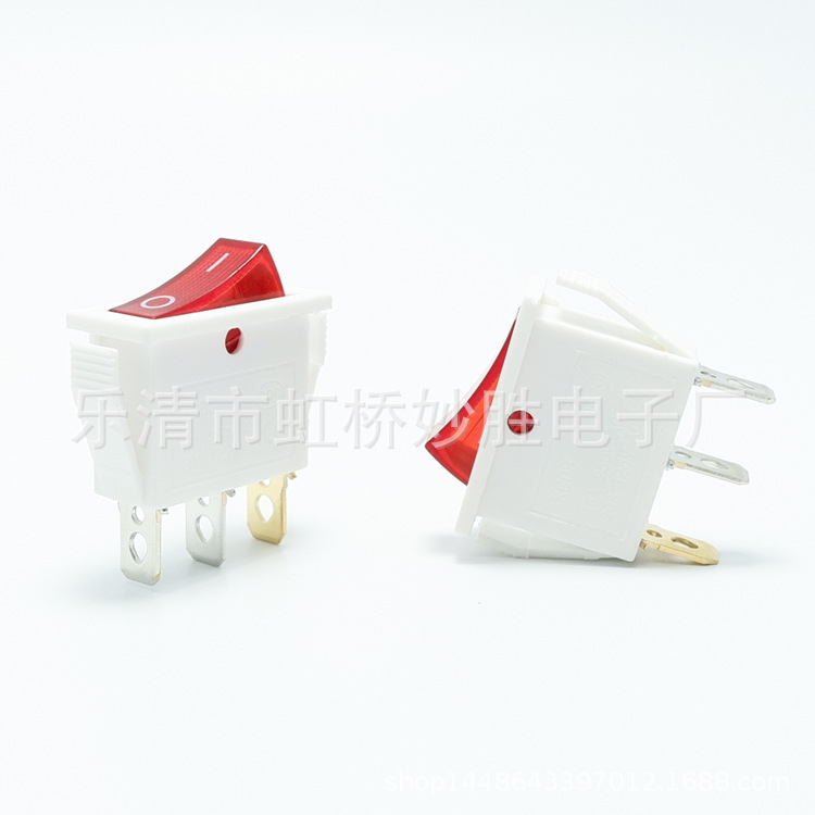 KCD3三脚两档白底红盖带灯220V阻燃复合银触点翘板电源船型开关