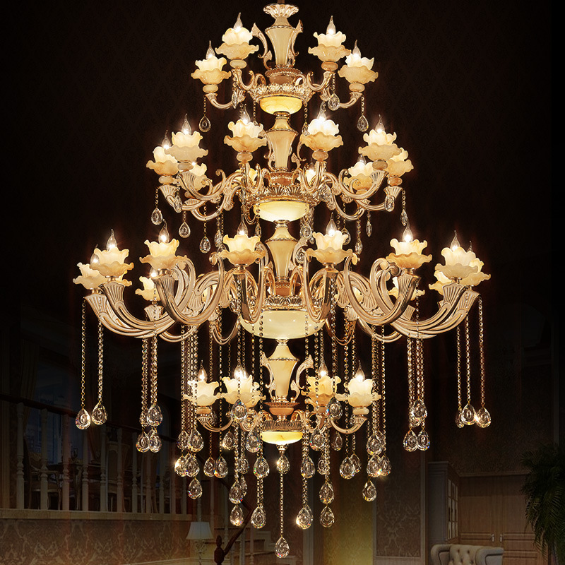 欧式别墅复式楼大吊灯客厅水晶灯酒店锌合金玉石吊灯楼梯灯具灯饰|ms