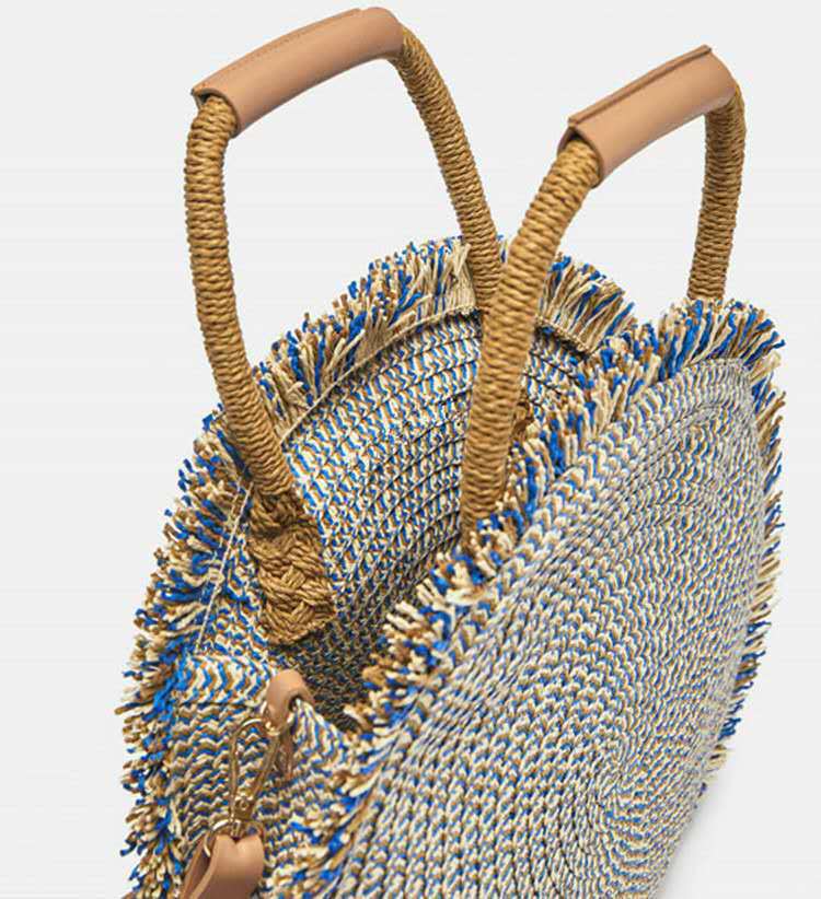 Solid Color Pattern Women's Medium Straw Solid Color Vacation Beach Weave Round Open Beach Bag