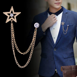 Korean Style Tassel Chain Star Brooch with Half Beads and Lapis Lazuli for Men