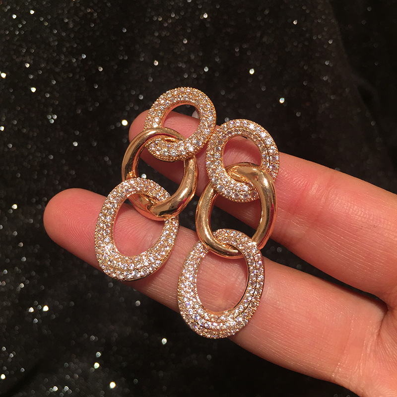Copper Material Cartoon Character Pattern S925 Silver Stitched Chain Earrings Long Tassel Simple Micro Inlaid Zircon Creative Earrings