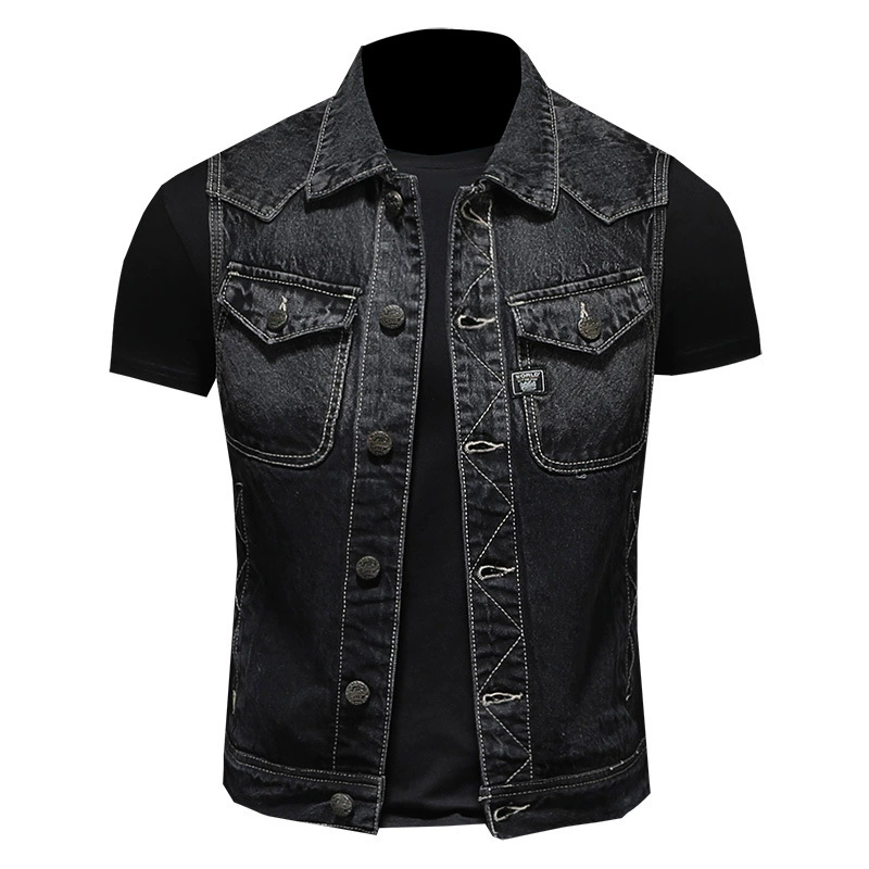 Black denim vest sleevless, European style, gradient, item code