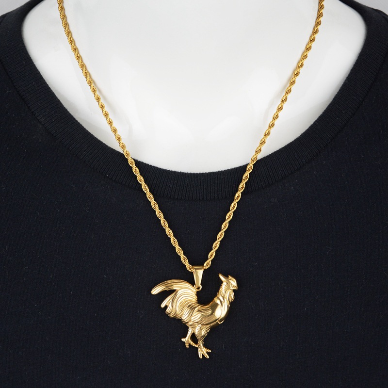 Men's Gender Hip-Hop Retro Cock Titanium Steel Men's Pendant Necklace