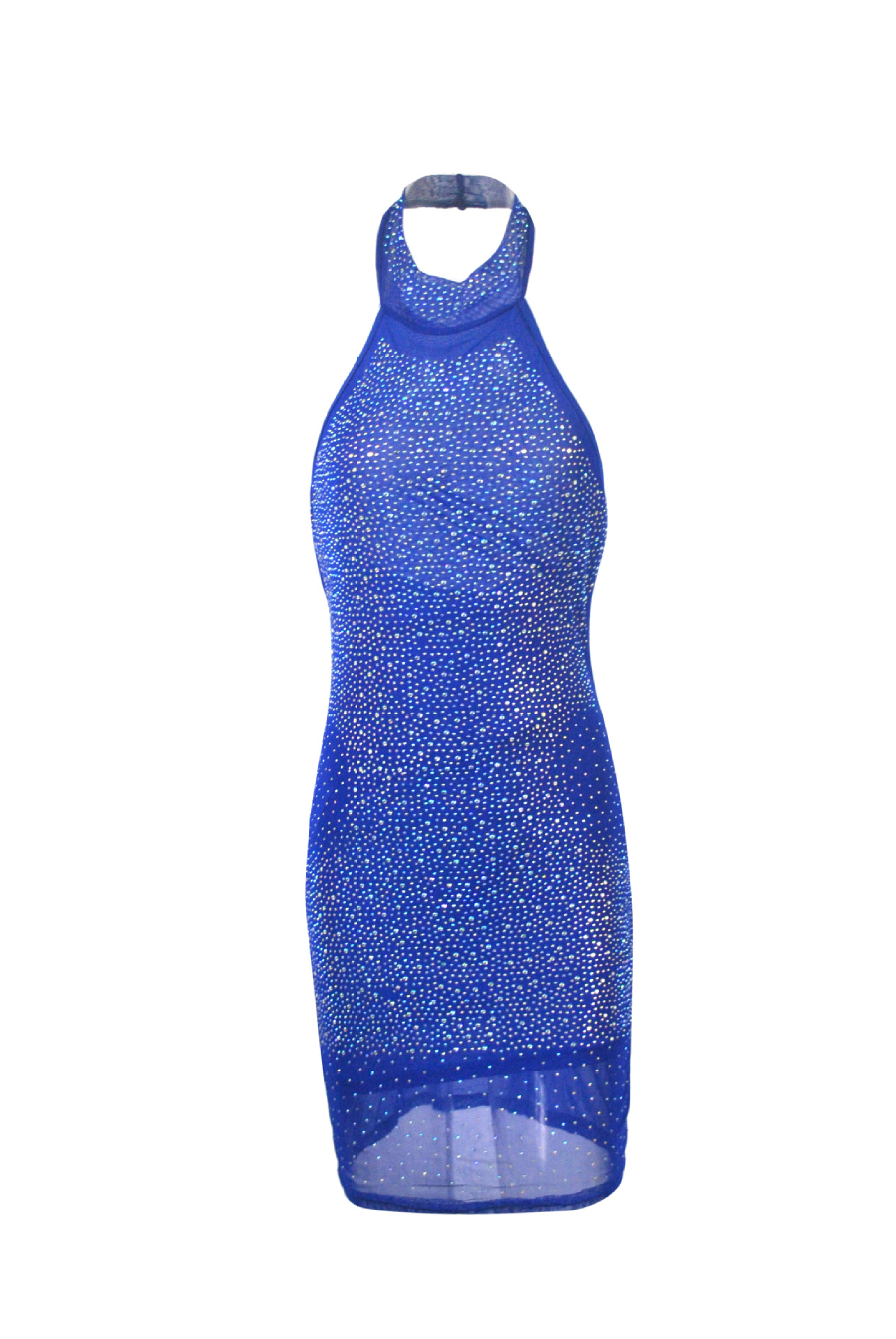 Rhinestones Gauze Sexy Halter Skinny Short Dress