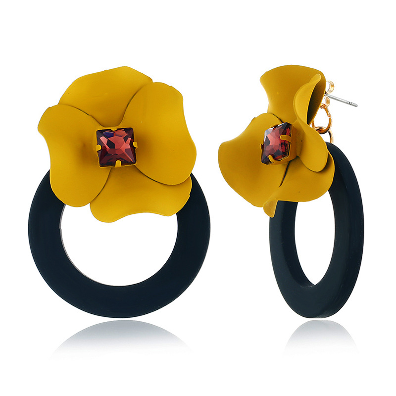 Alloy Korea Flowers earring(Beige circle painting)Fashion Jewelry NHKQ2441-Beige-circle-painting