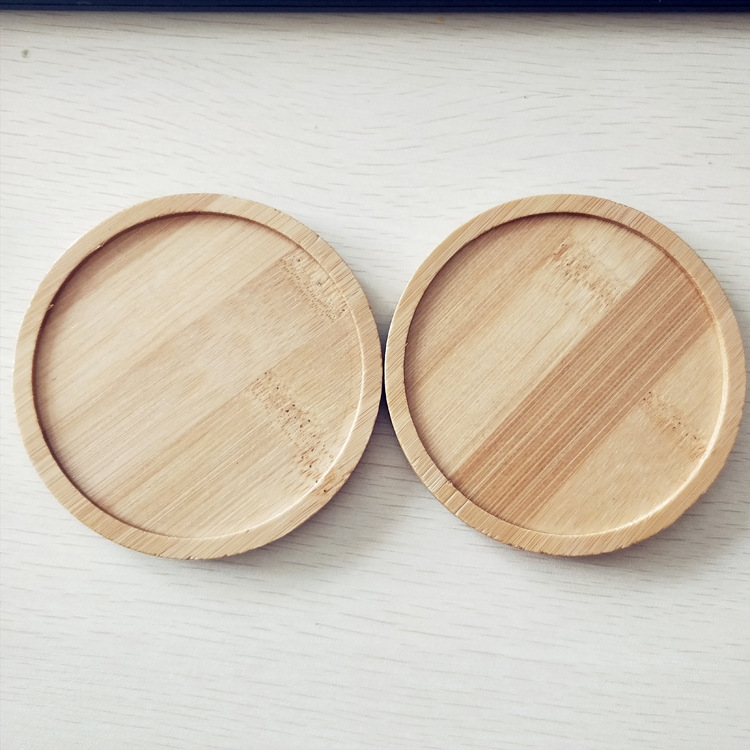 7号圆形9.2cm陶瓷多肉花盆托盘竹制环保茶具杯垫 花盆竹拖厂家