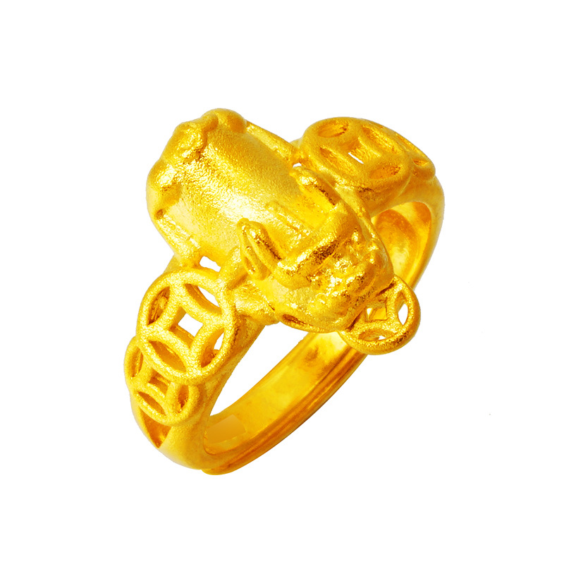 Anillo abierto chapado en oro de latón para mujer de estilo étnico anillo de pareja de oro de arena antigua para hombres y mujeres