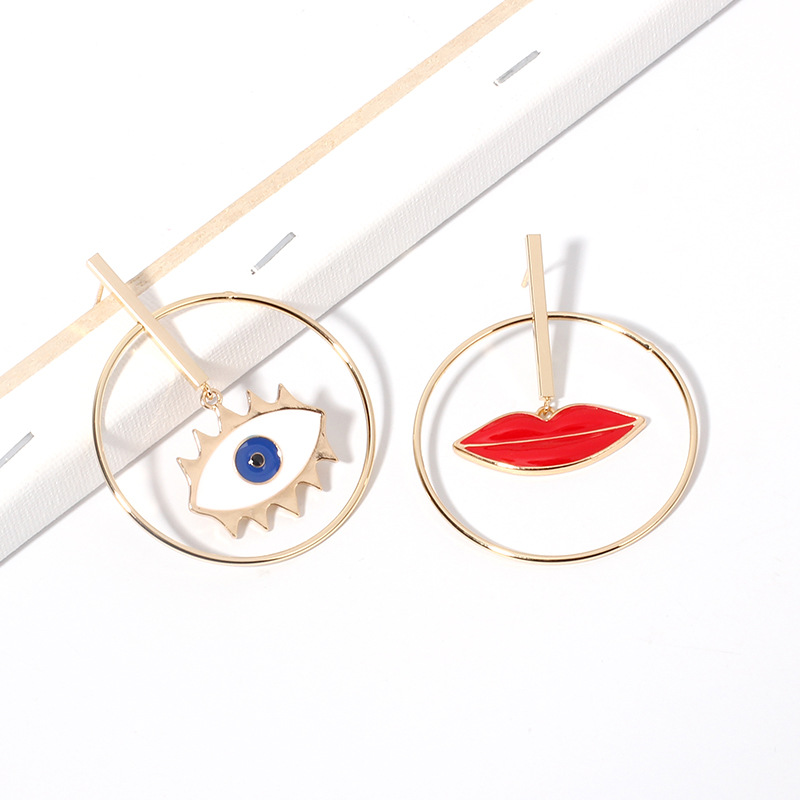 Fashion New Asymmetrical Eyes Lips Big Circle Alloy Earrings For Women display picture 8