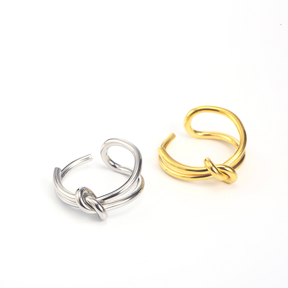 7g Weight PVD Coated Gold Plating Process 18K Gold Plated Plating Material PVD Coated Real Gold Plated 18K Gold Knot 304 Stainless Steel Casual Simple Style Waterproof Non Tarnish Open Ring