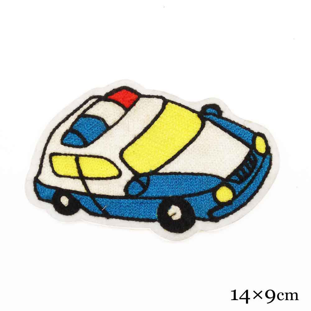 童装小警车图案毛巾绣花布贴 服装装饰刺绣章标辅料厂家订制