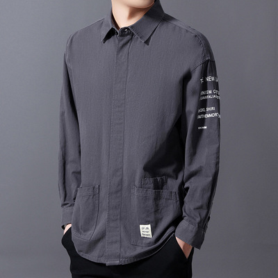留意2020春季新款品牌男装 时尚潮流男式翻领长袖衬衫 工装衬衫男|ru