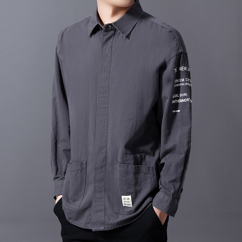 留意2020春季新款品牌男装 时尚潮流男式翻领长袖衬衫 工装衬衫男|ru
