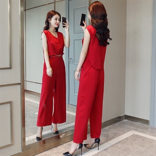 Chiffon Broad-legged Pants Fashion Suit New High-waist Two-piece 