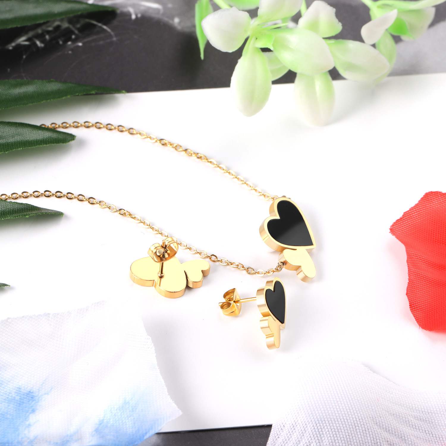 2 Pieces Fashion Heart Shape Stainless Steel Shell Plating Womenu0027S Jewelry Set