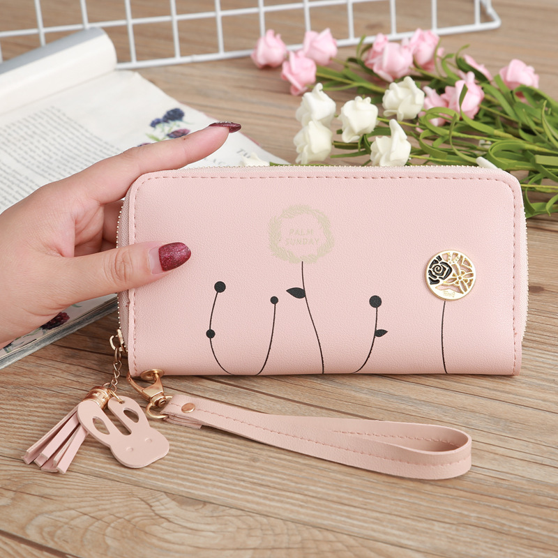93g Weight Polyester Lining Material Zipper Closure Type Business Occasion Pu Leather Material Solid Color Pattern Women'S Gender Square Shape Dark Grey, Grey, Rose Red, Pink, Green, Blue, Yellow, Black Color Korean Printing Medium Long Single Pull Wallet Wholesale 7