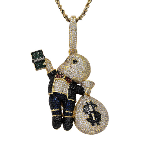 Amazon Europe and America Necklace Hip Hop Hand Grab American Dollar Bill Bald Boy Money Bag Colorful Zirconite Tassel Pendant 