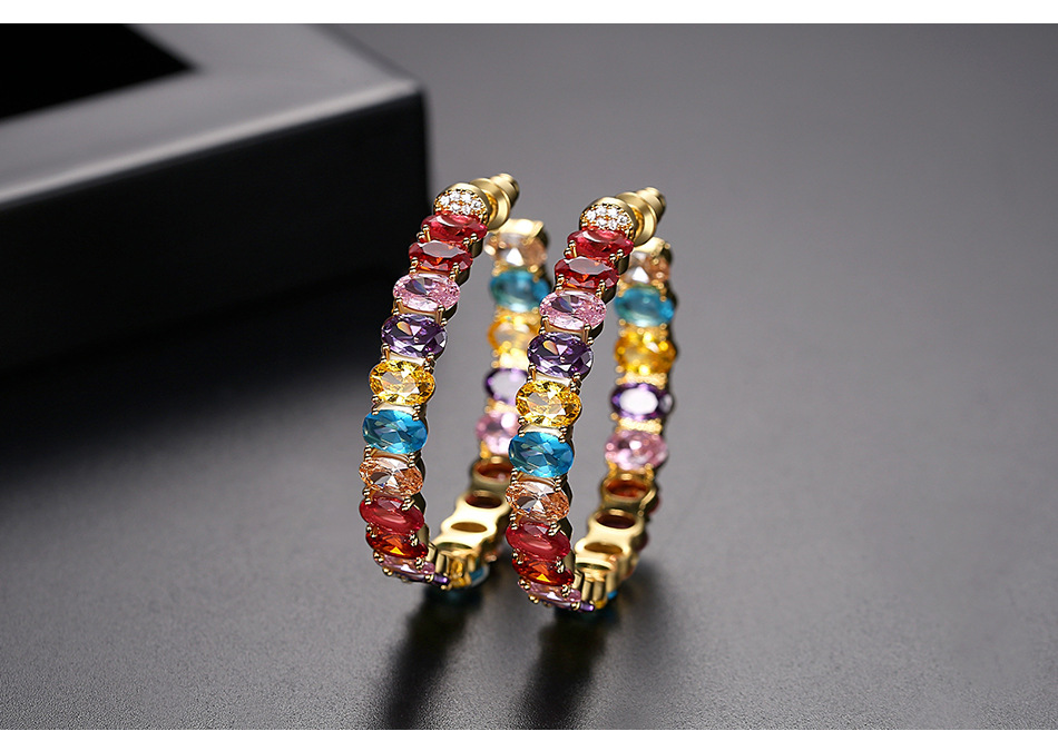 Fashion Jewelry Wholesale Fashion Ladies Colored Copper Inlaid Zircon Earrings display picture 5
