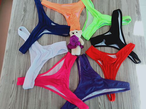 Cross-border European and American new sexy women's solid color pleated thong bikini multi-color swimming trunks sexy underwear