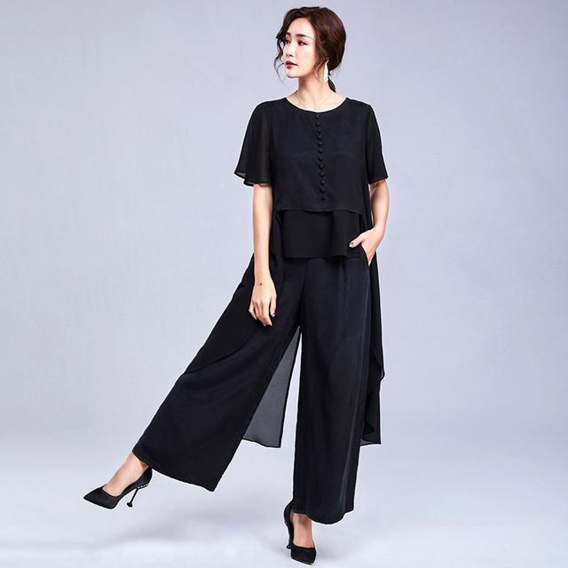 Summer New Pure Spliced Copper Ammonia Wide-legged Trousers Suit 