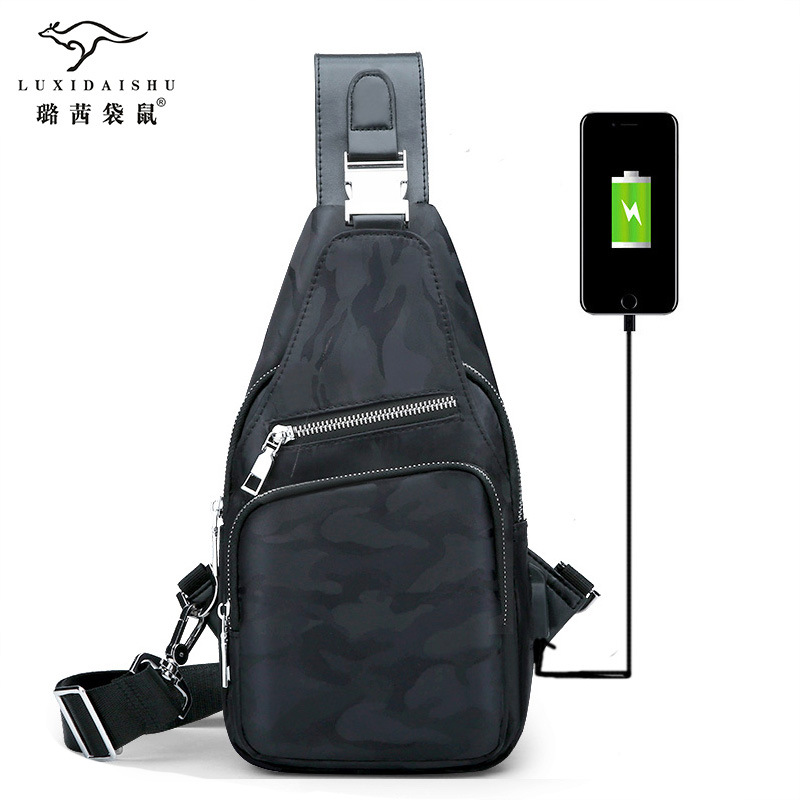 厂家直销 新款亚马逊usb胸包防盗多功能斜挎包户外运动单肩包代发