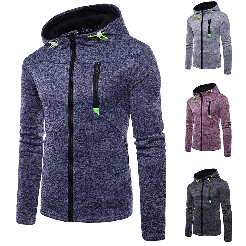 Men's Clothing Spring New Men's Sports Leisure Jacquard Sweater Fleece Cardigan Hooded Jacket_desvips.com