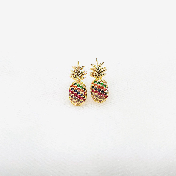 Fashion color rhinestonestudded pineapple earring NHLN143678picture5