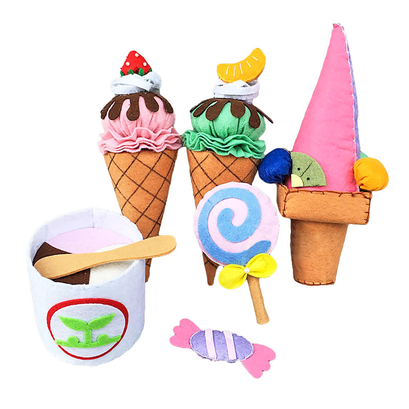 1 No tejido hecho a mano paquete de material de bricolaje Corte libre Lollipop fruta helado postre vegetal tela no tejida traje