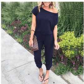 亚马逊爆款 6色热卖新品2019年春夏时尚口袋圆领女连体裤