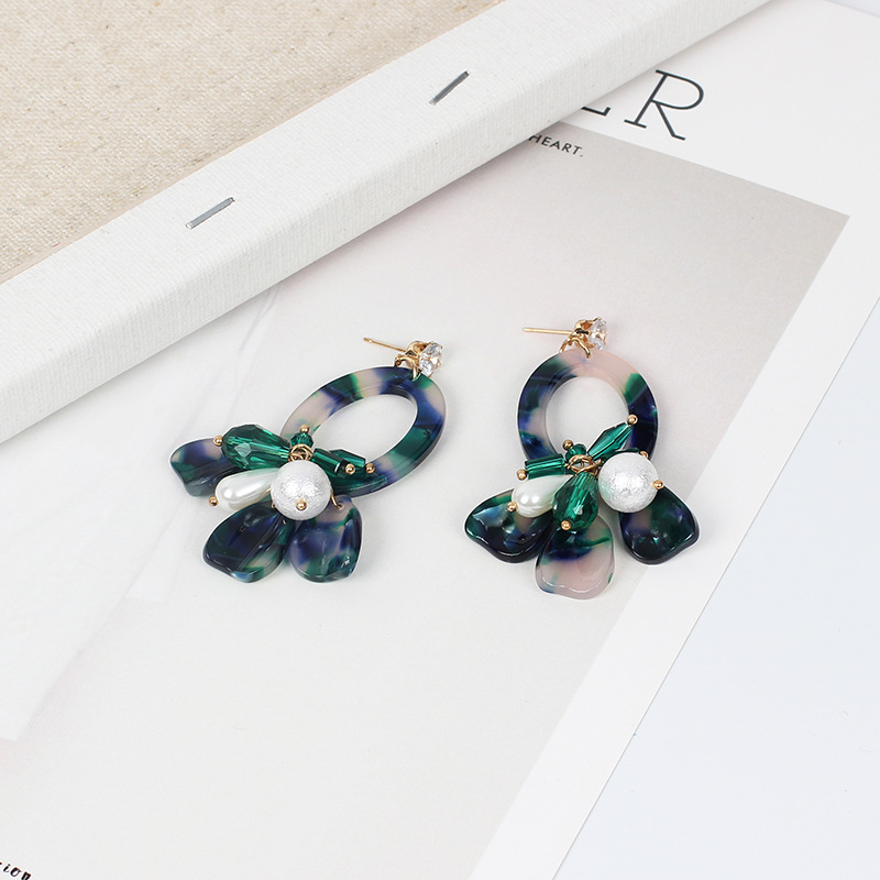 13g Weight Earrings Classification Wedding, Travel Occasion Geometric Pattern Women'S Gender Fashion Style Pink, Green, Leopard Color European And American New Earrings 2019 Leopard Oval Resin Pearl Earrings Women's Acrylic Acetate Earrings 8