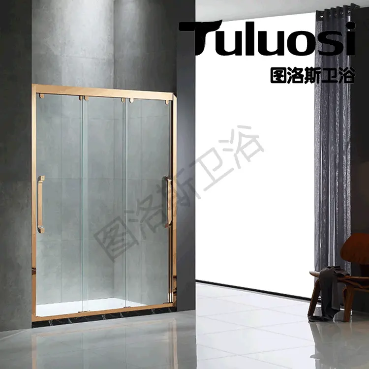 图洛斯卫浴 一字型三联动移门推拉门洗浴室屏风 淋浴房批发