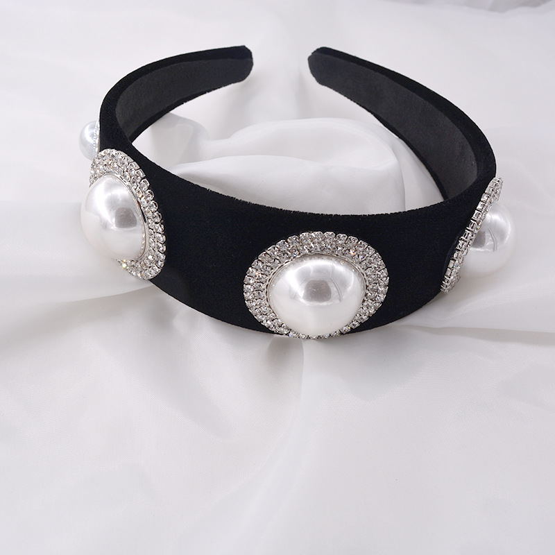 Stirnband Im Koreanischen Stil Retro-stil Barock Strass Perle Breites Samt Stirnband Haarkarte Kopfschmuck Haarband Damen Haarschmuck display picture 2