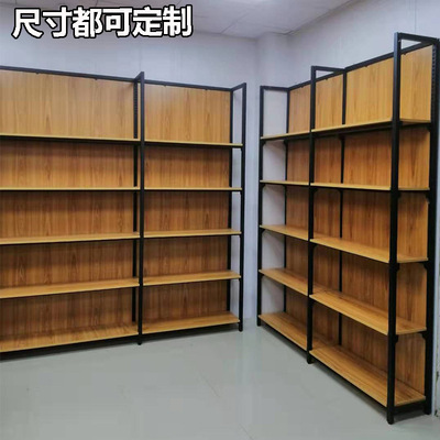 新款定制鋼木結合貨架懸臂展示架母嬰店文具店木紋展示櫃鐵架
