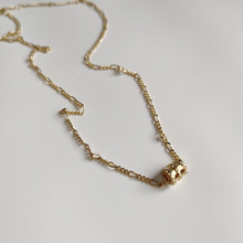 韓國韓版飾品925純銀項鏈INS風格車花珠子項鏈設計款金色頸鏈