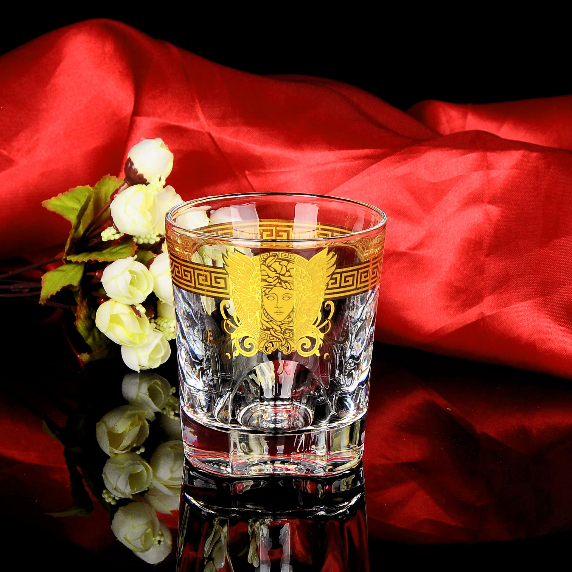 捷克品质水晶玻璃杯酒吧专用真金花纸威士忌杯啤酒杯洋酒杯烈酒杯