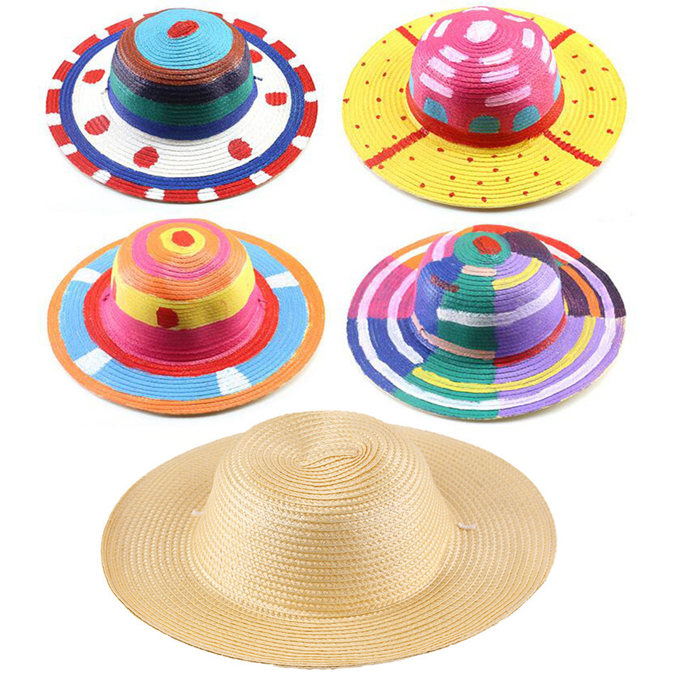 Pintura sombrero de paja sombrero tejido línea proyecto paja sombrero graffiti color pintado a mano adulto hecho a mano DIY creativo material decorativo