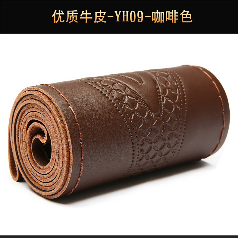 Genuine Leather fashion embossed hand sewing steering wheel cover four seasons applicable car handle cover YH-09