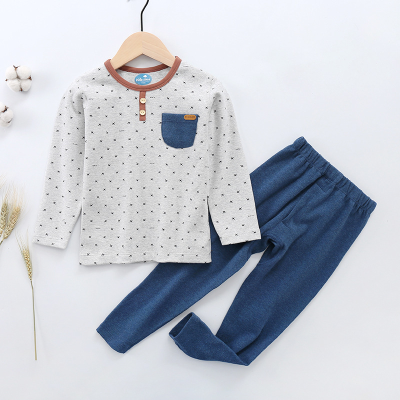 云朵 男童睡衣2019秋冬新款 儿童家居服纯棉中小大童内衣长袖套装