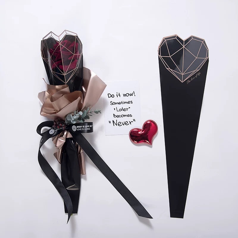 Sola Rosa bolsa de embalaje de diamante corazón bolsa única flor impermeable papel de embalaje Solo mini ramo bolsa de embalaje