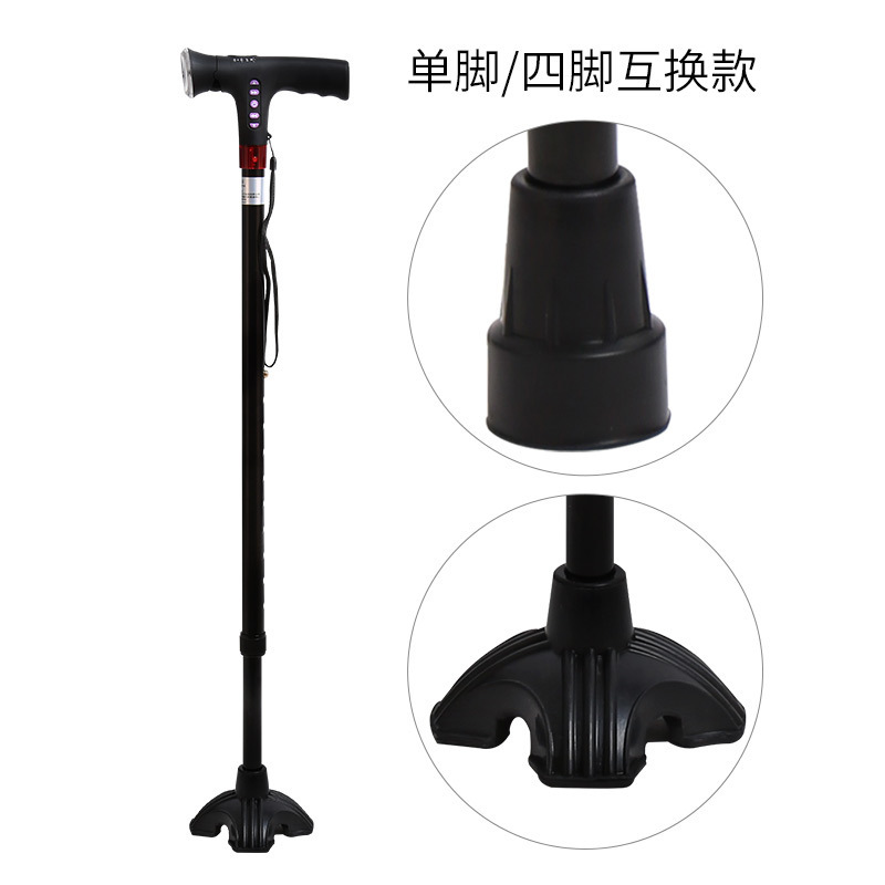 Jishide bastón para los ancianos espesado de aleación de aluminio sola pierna bastón para los ancianos palo telescópico con radio de banda de luz