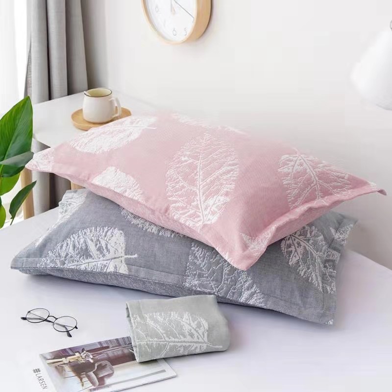 全棉家紡床上用品 全棉紗布3層提花枕套  新款三層紗布枕套