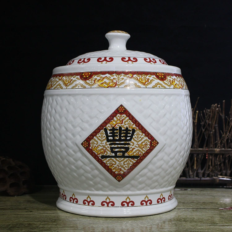 Jingdezhen керамическая рисовая цилиндра рисовая бочка 25 котт вес с крышкой банка для хранения кухонная хозяйственная влагостойкая защита от насекомых муляж