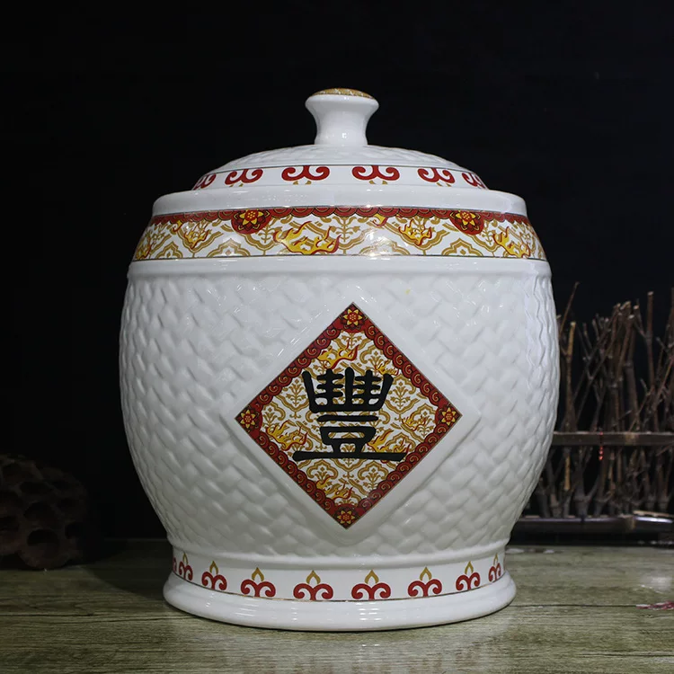 Jingdezhen керамическая рисовая цилиндра рисовая бочка 25 котт вес с крышкой банка для хранения кухонная хозяйственная влагостойкая защита от насекомых муляж