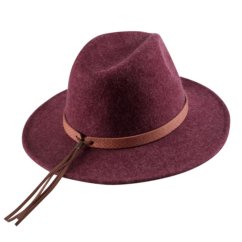 Sombrero de fieltro sombrero de copa lana pura moda europea y americana británica sombrero de lana moda estilo occidental cinturón Jazz sombrero fábrica al por mayor