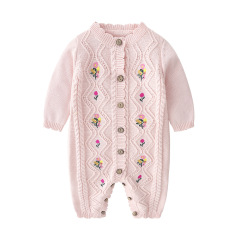 Baby knitted one-piece autumn and winter hooded woolen embroidered romper newborn clothes fashionable baby woolen romper