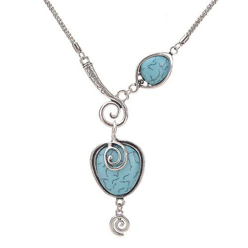 Ethnic style cracked turquoise necklace, bohemian style exaggerated necklace, retro snail peach heart necklace pendant